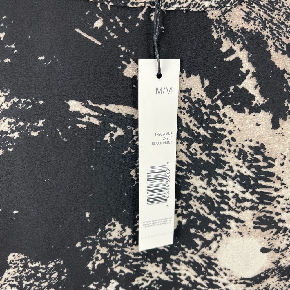 NWT TAHARI splatter print sleeveless blouse black cream - Picture 3 of 6